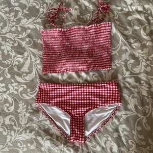 GAP Red and White Gingham Girls' Two-Piece Swim Set